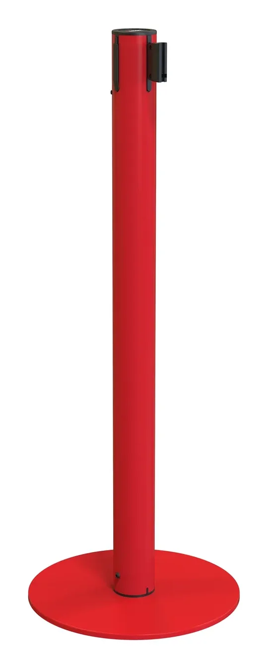 Red retractable belt post with a custom belt